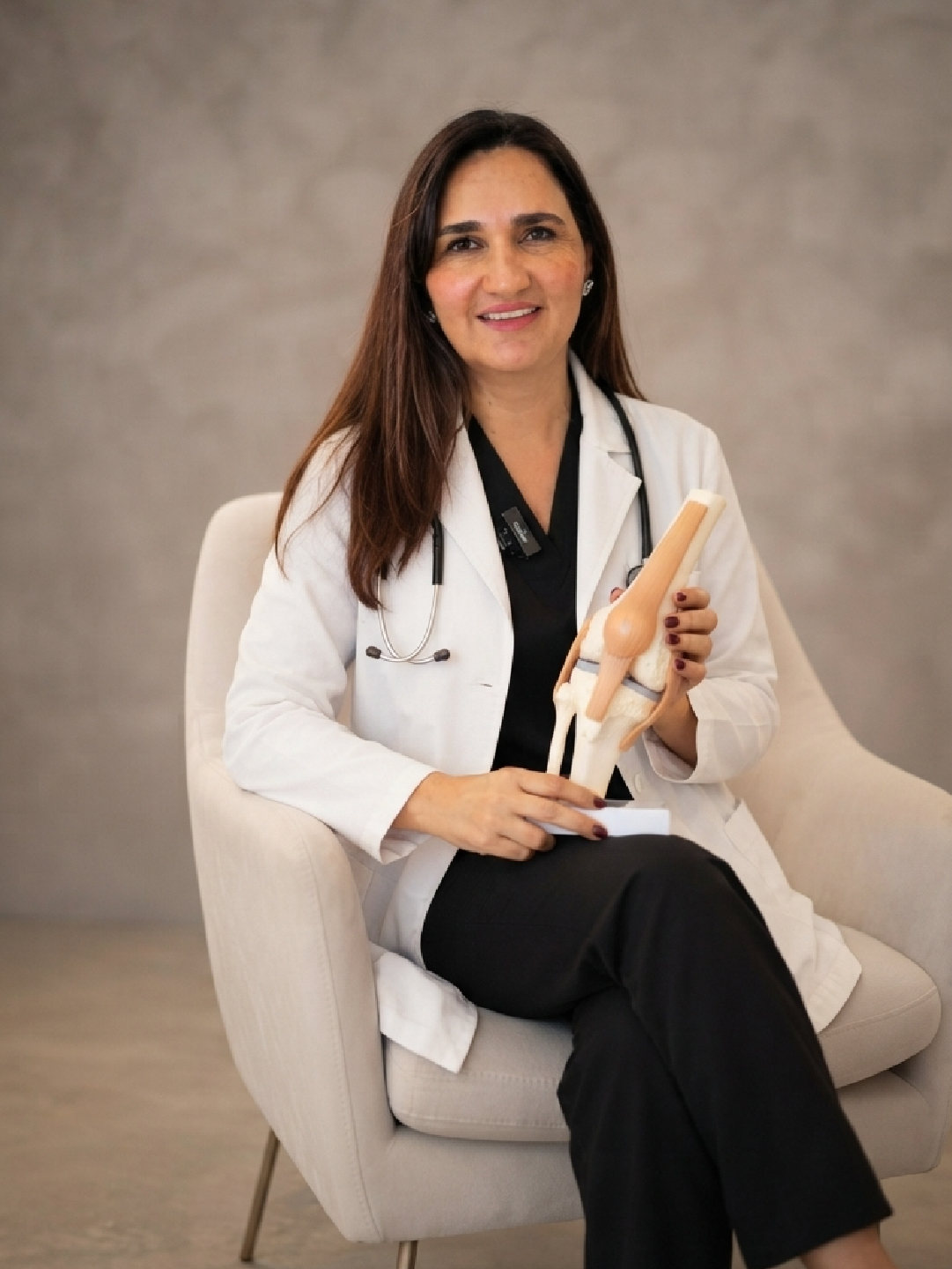 Dra. Andrea Pintor explicando el funcionamiento de la rodilla