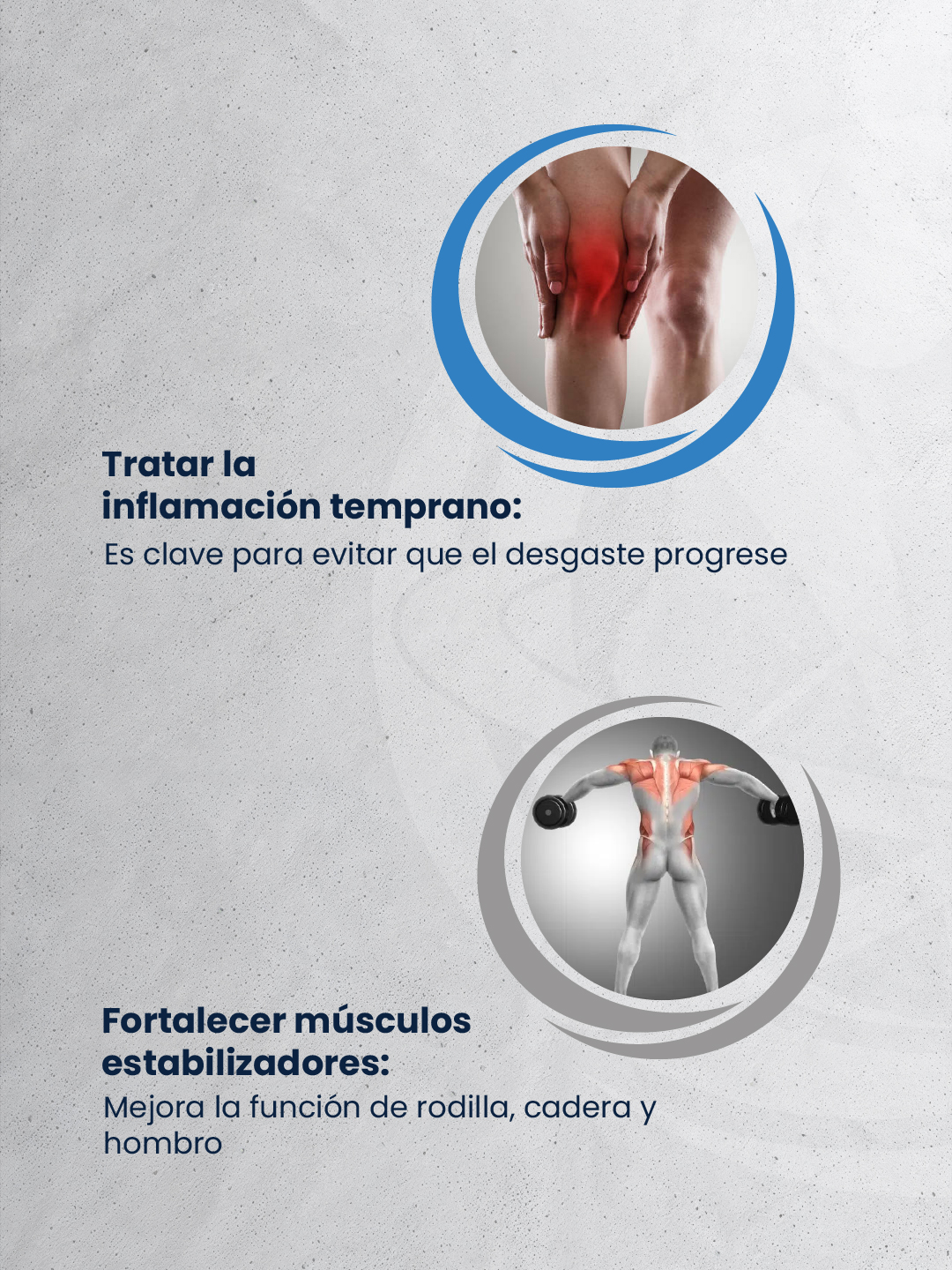 Tratar la inflamación temprano y fortalecer los músculos estabilizadores mejora la función de hombro, rodilla y cadera